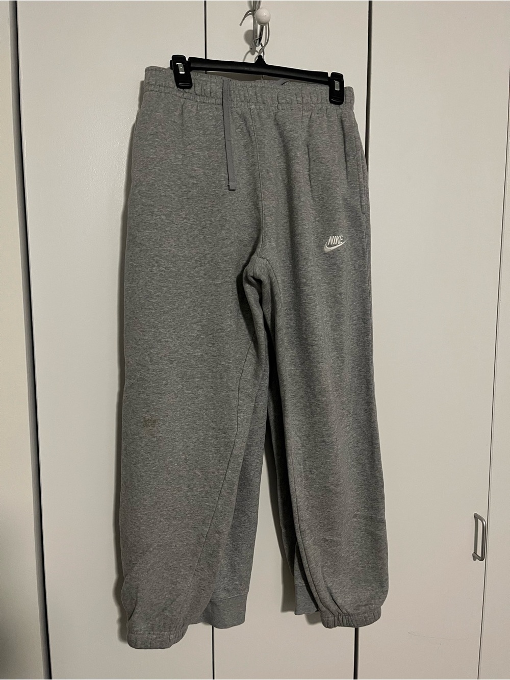 Men’s size S Nike Gray Fleece Joggers with White Swoosh
